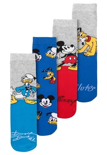Disney Mickey Mouse, Donald Duck & Pluto Socken für Jungen - Kinder Sneaker Kindersocken Söckchen (4er Pack) (DE/NL/SE/PL, Numerisch, 23, 26, Regular, Mehrfarbig)