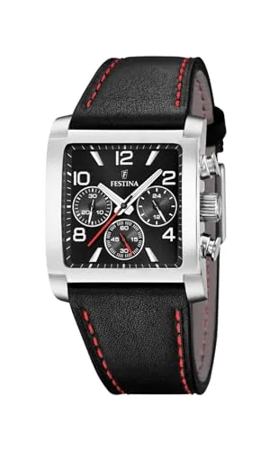 Festina Timeless Chronograph F20653/3 Herrenchronograph - Elegant in Schwarz - Chronograph mit eckigem Edelstahlgehäuse, schwarzem Lederarmband und präzisem Quarzwerk. Ideal für stilbewusste Herren, die Funktionalität und Eleganz schätzen.