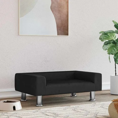 vidaXL Hundebett Schwarz 70x45x26,5 cm aus Samt - Hochwertiges Hundebett für kleine Hunde, mit weichem Samt und stabilem Kiefernholzrahmen für maximalen Komfort und Langlebigkeit. Stylisches Design, das in jedes Zuhause passt.