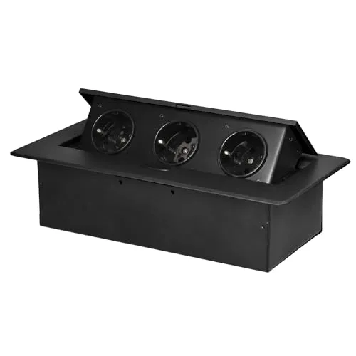 Miratic Schreibtisch Steckdose Tischsteckdose Versenkbar Modern Steckdose Versenkbar mit Flachem Rand 3 Schuko-Steckdosen Max.Belastung 3680W - Wird ohne Kabel Verkauft