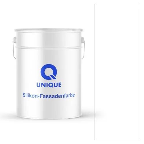 Q UNIQUE Fassadenfarbe Weiß 10L – Silikonharz-Außenfarbe, Wetterfest, Selbstreinigend, Hohe Deckkraft, UV-Beständig, Für WDVS, Beton & Mineralische Untergründe