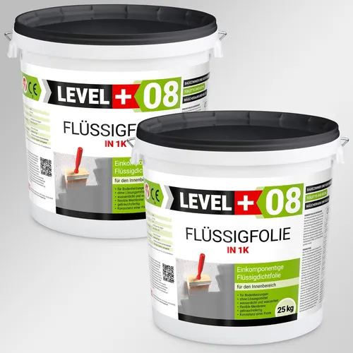 Level+ Flüssigfolie 50kg – Dichtfolie für Bad und Dusche - Wasserabweisende und schimmelresistente Flüssigfolie für zuverlässige Abdichtungen in Küche, Bad und weiteren Bereichen. Ideal für professionelle Anwendungen.
