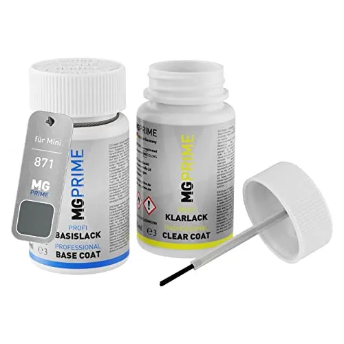 MG PRIME Autolack Lackstift Set für Mini 871 Dark Silver Metallic Basislack Klarlack je 50ml