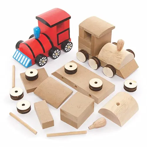 Baker Ross FE592 Holzbastel-Set, Eisenbahn, 2 Stück, Holz-Bastelset für Kinder zum Dekorieren und Ausstellen, Lernaktivitäten für Kinder, Mittel