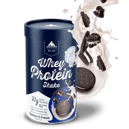 Multipower Whey Protein Shake Pulver 420g - Cookies & Cream - Molkenproteine mit 21g hochwertigem Eiweiß pro Portion, unterstützt die Regeneration nach dem Sport und hat einen unwiderstehlichen Cookies & Cream Geschmack.