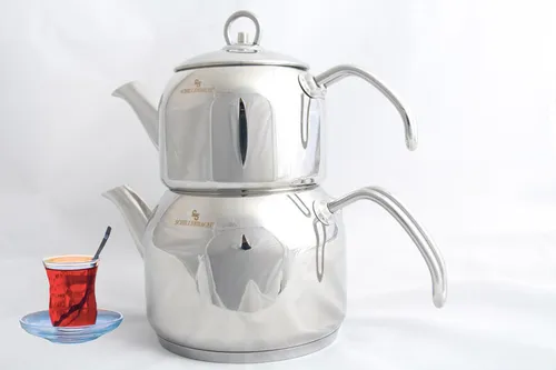 Mini Türkischer Teekocher 2,25 Liter Set - Teekannen Set aus Edelstahl, ideal für alle Herdarten inklusive Induktion, spülmaschinengeeignet und perfekt für aromatischen türkischen Tee.