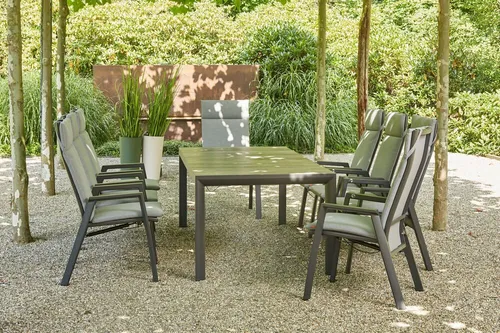 SIENA GARDEN Silva/Valencia Garten-Essgruppe - Moderne Garten-Essgruppe in anthrazit/grau, inkl. 8 stufenlos verstellbaren Diningsesseln. Hochwertige Materialien für Komfort und Langlebigkeit. Ideal für gesellige Runden im Freien.