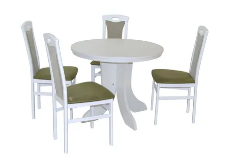 Essgruppe Paulina 5-teilig in Grün - Moderne 5-tlg. Essgruppe mit 4 Massivholzstühlen und ausziehbarem Esstisch. Bequeme Polsterung und pflegeleichte Oberflächen für stilvolles Essen und gesellige Runden.
