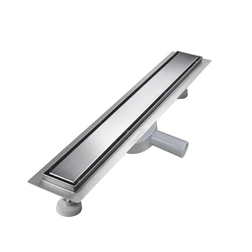 Produktbild sunrik Duschrinne 90 cm, Befliesbar Duschrinne extra flach, Edelstahl Bodenablauf Komplettset mit 360°Siphon Haarsieb