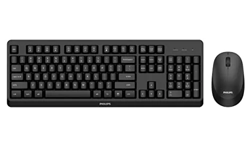 Philips SPT6307BL/16 – Kabellose Tastatur Maus Combo für Windows, Linux, Mac, USB-Empfänger 2,4 GHz, PC, Laptop, spanische QWERTY, 110 Tastatur, 1600 DPI Maus, beidhändiger Griff, Schwarz