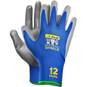 SundR Arbeitshandschuhe Schutzhandschuhe, Nitril-Beschichtung, blau, Größe 10 / XL, 12 Paar
