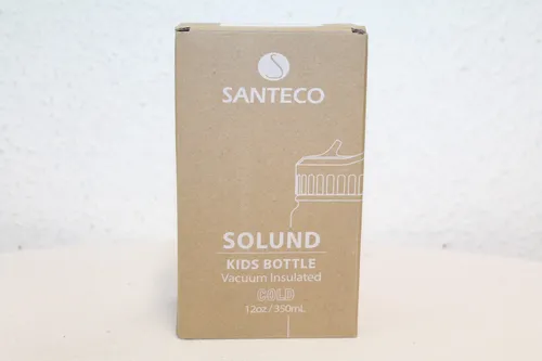 SANTECO Trinkflasche Kinder Edelstahl 350ml mit Strohhalm in schwarz von SANTECO