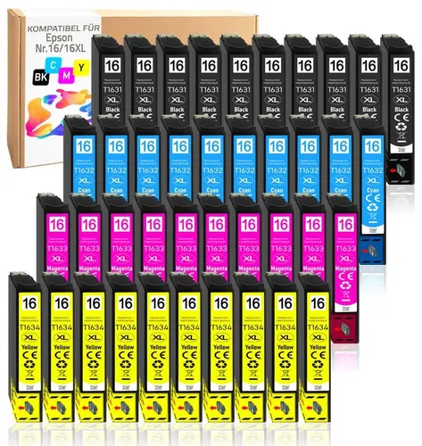 40x Druckerpatronen für Epson WorkForce WF-2010W WF-2510WF - Tintenpatronen für Epson Drucker, 40 Stück in Schwarz, Cyan, Magenta und Gelb, für brillante Ausdrucke und hohe Seitenleistung.