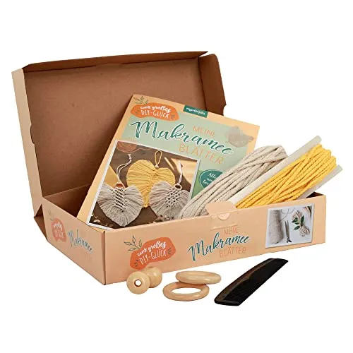 Ganz großes DIY-Glück: Meine Makramee Blätter: Anleitungsheft inkl. Makramee-Garn, Holzringen und Perlen in einem Makramee DIY-Set , Makramee Deko basteln, Boho Deko zum selber knüpfen (monbijou)