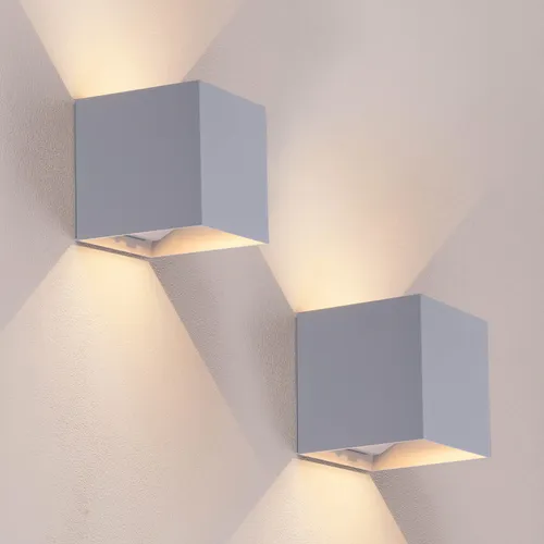 Ledvion 2er Set Wandlampe Innen / Aussen sensor Akku IP44 Grau Warmweiß