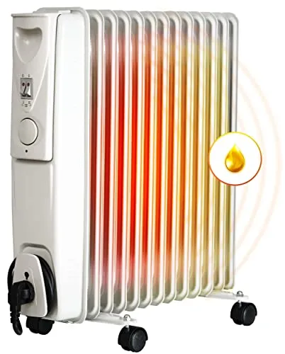 Ölheizung elektrisch 2500W - Mobiler Ölradiator H13 mit Thermostat - Elektroheizkörper mit 2500W Leistung, 13 Lamellen für effiziente Wärmeverteilung und Thermostat für individuelle Temperaturregelung.