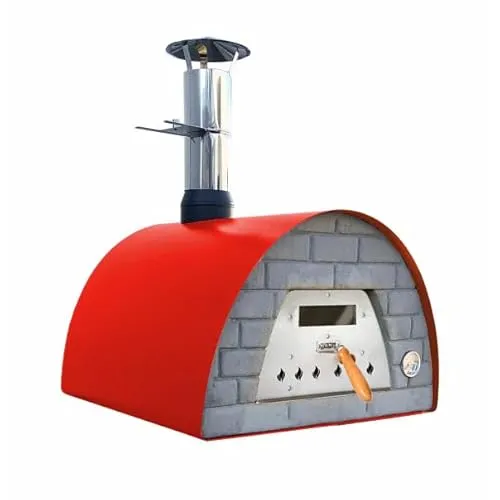Veloce Pro 70 Holzbackofen rot Ziegelfront Schwarz - Gestell woody