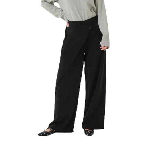 Cream CRBina Pant, gewebte Damen Hose in Schwarz in Wickeloptik und weite Bein. schwarz Gr. 42