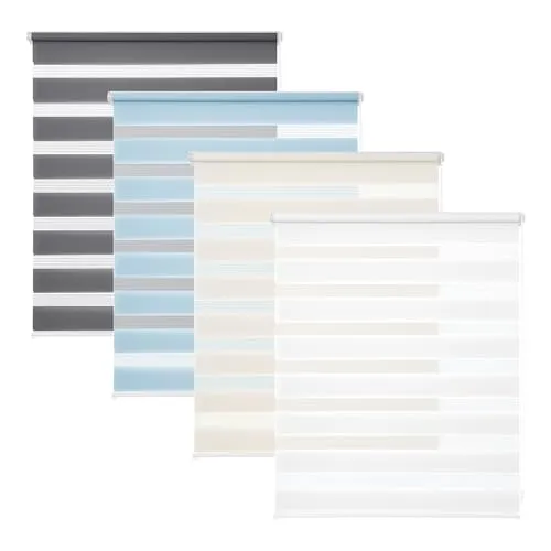Victoria M. Zevra Doppelrollo Duorollo, Klemmrollo ohne Bohren & mit Bohren für Fenster und Türen, Klemmfix Duo Rollo Fensterrollo Lichtdurchlässige/Verdunkelnde Streifen, 35 x 160 cm, Dunkelgrau