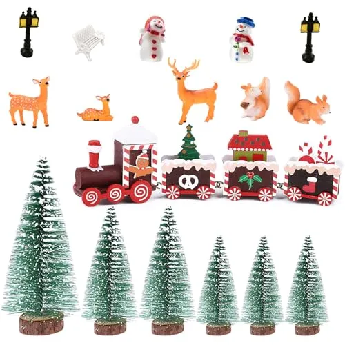 Stück Weihnachten Mini Figuren Weihnachtsbaum Tannenbaum Weihnachtszug Weihnachtsfiguren Miniatur Ornamente Weihnachten kleine Figuren Künstlich Miniatur Weihnachtsdeko für Tischdeko 17