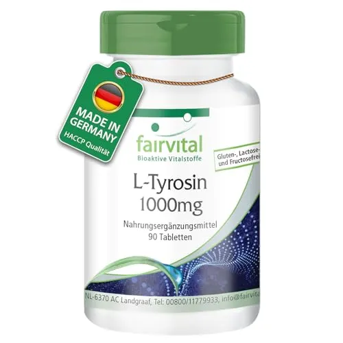 Fairvital | L-Tyrosin 1000mg - 90 Tabletten - 1000mg pro Tablette - qualitätsgeprüft und hochdosiert - 100% vegan - Made in Germany