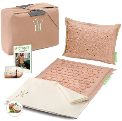 BACKLAXX ® Akupressurmatte mit Kissen und Tasche - Akupressurmatte zur Massage und Entspannung, fördert Durchblutung und lindert Schmerzen in Rücken, Nacken und Schultern. Umweltschonend und schadstofffrei.