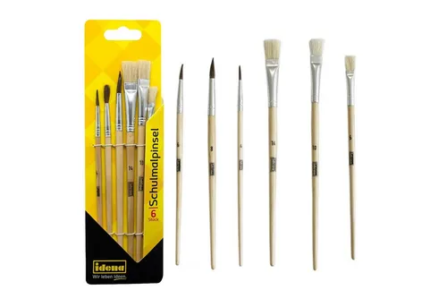 Idena Malpinsel Idena 60104 - Schulpinsel, in 6 Größen, 3 Rundpinsel & 3 Borstenpinsel, (Set, Haarpinsel in 4, 6, 8 & Borstenpinsel in 6, 10, 14)