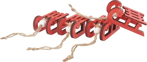VBS 4er-Pack Mini-Schlitten rot 6x3x2cm mit Juteband Weihnachtsanhänger Tannenbaumschmuck Miniatur