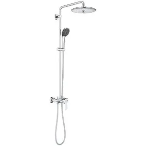 GROHE Vitalio Joy 260 Duschsystem mit Einhandmischer - Duschsystem für Badezimmer mit rundem Duschkopf, wandmontiert, bietet komfortable Bedienung und elegantes Design in Silber.