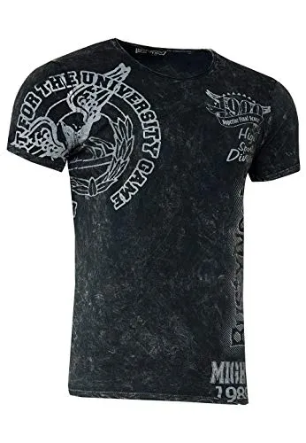 Rusty Neal Herren T-Shirt Rundhals All Over Print Tee Shirt Kurzarm Regular Fit Stretch 100% Baumwolle S M L XL XXL 3XL 234, Farbe:Anthrazit, Größe:L