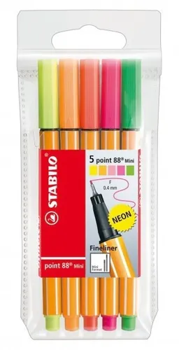 STABILO TINTENSCHREIBER POINT 88 MINI FINELINER 5 STÜCK PACKUNG NEONFARBEN NEU