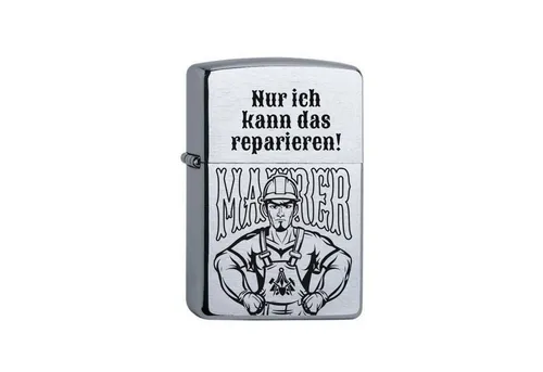 Lasernauten Feuerzeuge Zippo Benzinfeuerzeug mit Gravur Maurer als Superheld mit Zunftzeichen, Benzinfeuerzeug