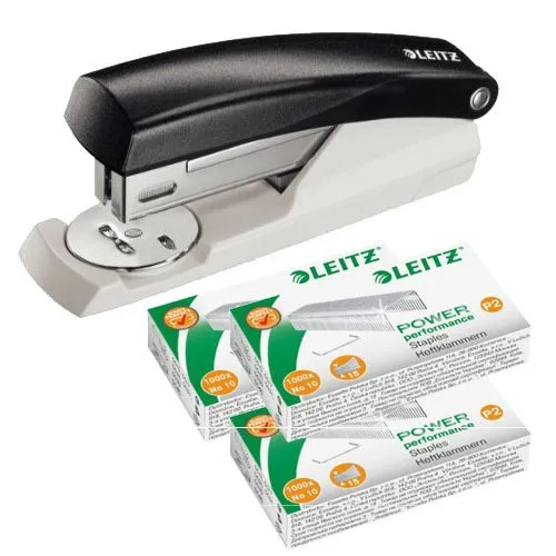 Leitz Mini Heftgerät, Tragbar, Schwarz, 10 Blatt, 3000 Heftklammern, Stapler