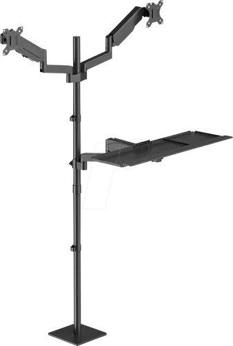 My Wall Mobiler Sitz- / Steh-PC-Arbeitsplatz - Büroeinrichtung mit flexibler Tastatur- und Monitorhalterung, ideal für einen platzsparenden und ergonomischen Arbeitsplatz ohne großen Schreibtisch.