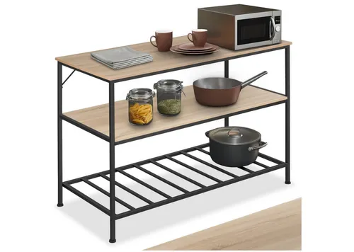 TecTake Küchenregal Akeley - Industrial Holz hell, Eiche Sonoma - Servierwagen im modernen Industrial Style mit drei stabilen Ablagen für optimalen Stauraum. Hergestellt aus massiven Spanplatten mit schützender Melaminbeschichtung und einem robusten Stahlgestell.