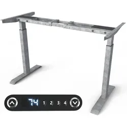 Höhenverstellbarer Schreibtischrahmen VESKA® - Elektrisch mit Touchscreen & Memoryfunktion - Grau - Der VESKA® Schreibtischrahmen bietet eine stufenlose Höhenverstellung von 71-120 cm und trägt bis zu 140 kg. Mit geräuscharmen Motoren und einem LCD-Display für 4 individuelle Einstellungen ist er ideal für flexibles Arbeiten.
