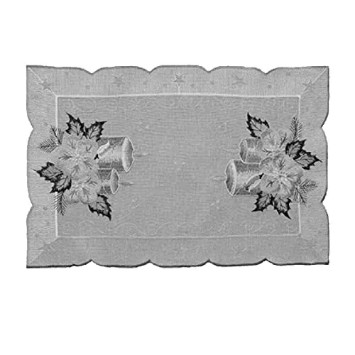 Tischdecke Mitteldecke Deckchen Tischläufer Kissenhülle Weihnachten grau Silber Bestickt mit Kerzen (30 x 45 cm)