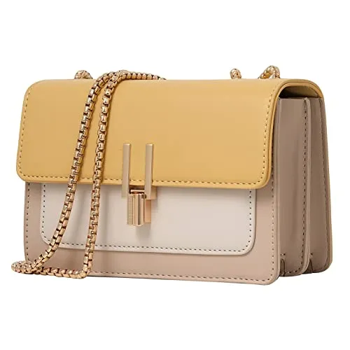 Umhängetasche Damen Leder Kette Schulterriemen Designer Handtaschen Color-Blocking Mode Handtasche Damen Umhängetasche Tasche Damen-Umhängetaschen Schultertasche Crossbody Bag Abendtasche Gelb