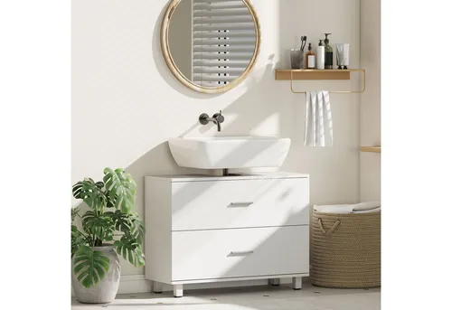 HOMCOM Waschbeckenunterschrank mit 2 Schubladen, Weiß, 80 x 30 x 60 cm
