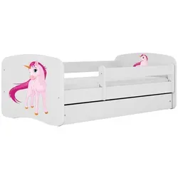 Raumhirsch Kinderbett Einhorn 90x180 cm - Kinderzimmermöbel mit abnehmbarer Schutzschiene für maximale Sicherheit und praktischer Schublade für Stauraum. Hochwertige Materialien sorgen für Langlebigkeit und pflegeleichte Nutzung.