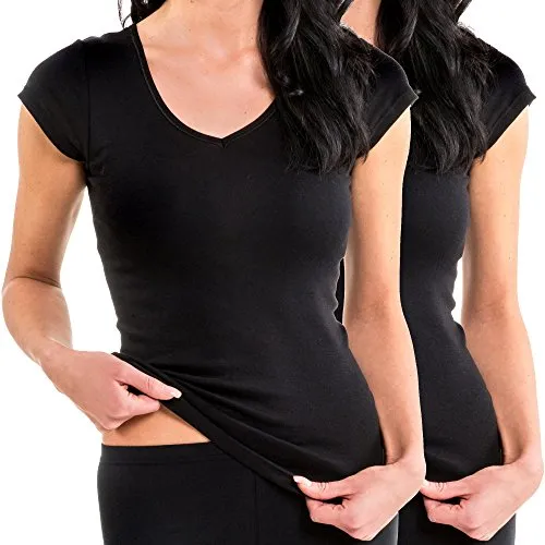 HERMKO 17880 2er Pack Damen Kurzarm Shirt, Farbe:schwarz, Größe:44/46 (L)