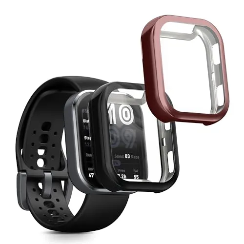 kwmobile 2X Silikon Hülle für Amazfit Bip 6 Schutzhülle - Fullbody Display Cover Set aus Silikon - Schwarz Metallic Pink