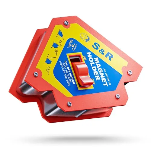S&R Schweißmagnet 120 mm mit Ein-Ausschalter - Schweiß-Zubehör mit starkem Magnet für 45°, 90° und 135° Winkel; praktischer Ein/Ausschalter für müheloses Arbeiten und zuverlässige Fixierung von Werkstücken.