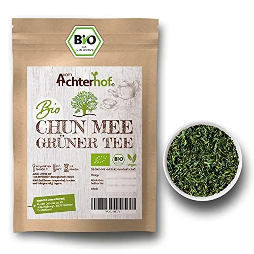 Grüner Tee Chun Mee BIO 100g | chinesischer Grüner Tee | nach uralter Tradition hergestellt | angebaut im Südosten Chinas | herbes Aroma, begleitet von leichter Süße | vom Achterhof