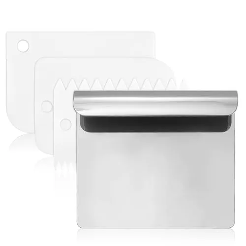 Stück Teigschaber Edelstahl, Gemüseschaufel, Universalhelfer Teigschaberkarte, Küchen Spachtel, Teigschneider für Obst Gemüse Teig Brot Backen Pizza Kuchen Plätzchen Küchenbedarf (14 X 12 cm). 1