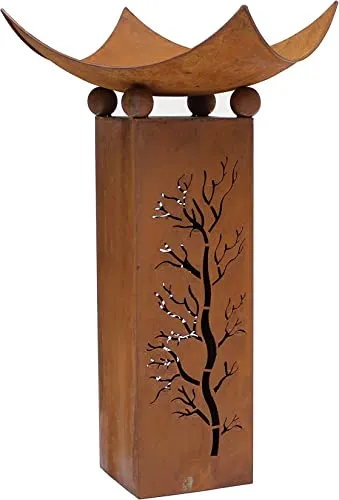 Dekoleidenschaft Feuerschale auf Dekosäule in Rostoptik - Outdoor Garten Feuerstelle mit 75 cm Höhe, aus robustem Metall in Rostoptik, ideal als gemütliche Wärmequelle und dekoratives Element für Garten oder Terrasse.