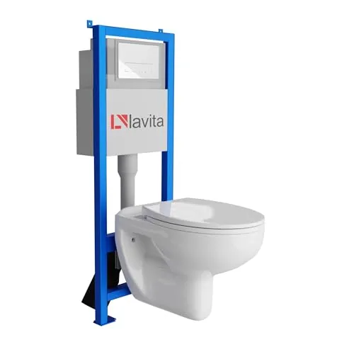 Lavita LAV 101 Vorwandelement für WC 40cm + Wand Hänge Tiefspül WC ARCTIC Weiß Spülrandlos + Bedienplatte LAV 200.3.1 Weiß | Komplettset | Unterputz Spülkasten | Toilette Komplett Sett