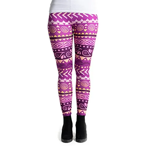 cosey - Bunte Bedruckte Motiv-Leggings (Einheitsgröße) - Design Aztec Lila