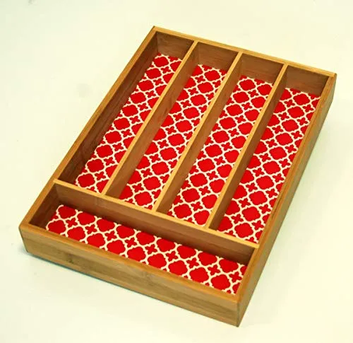 Sesua Besteckkasten Besteckeinsatz aus Bambus Holz rot 35 x 25 x 5 cm