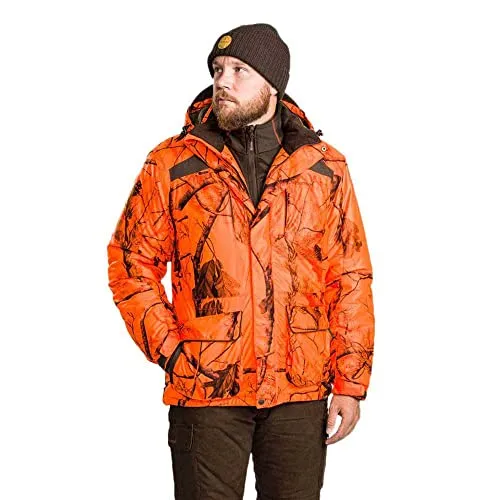 Pinewood Herren Abisko Camou 2.0 Jagd Jacke - Hunting Jagdjacke Orange mit innovativer Ultra-Body-Heat Technologie für extra Wärme - wind- und wasserdicht - verstellbare Passform